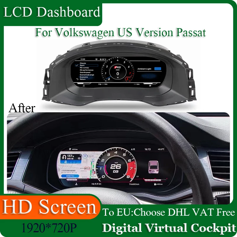 LCD Speedometer Dashboard Panel For VW American Version Passat 2011-2022 Digital Cluster GPS Navi Virtual Instrument CockPit