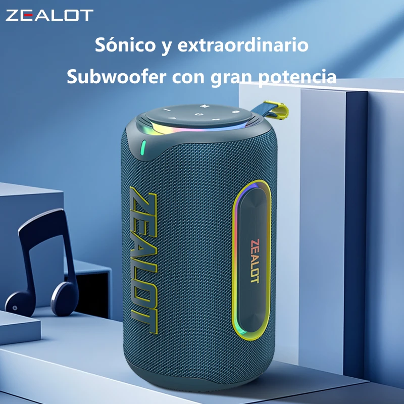 Altavoz inalámbrico portátil ZEALOT-MP1 - Sonido potente de 60 W con luz RGB Batería de 30 horas de duración Impermeable IPX6 Emparejamiento dual
