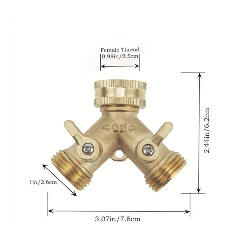 3/4 Inch 2 Way Brass Garden Hose Splitter Y-Type Tap Watering Connector Distributor for Outdoor Faucet 1 Set