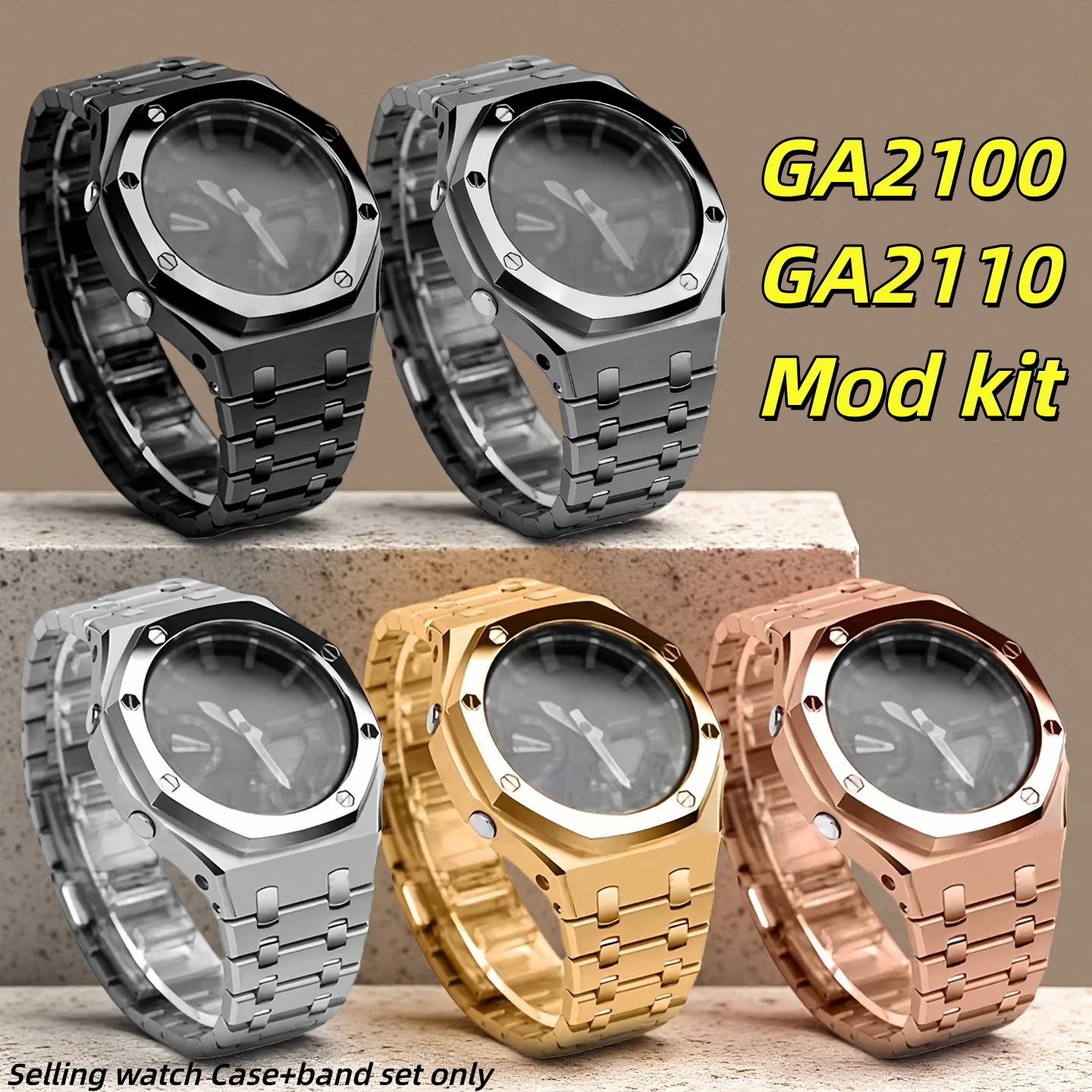 

GA2100 Модифицированный корпус часов, комплект ремешков для Casio G-SHOCK GA-2100 GA2110 ga 2100, безель из нержавеющей стали, набор деталей ремешка для часов