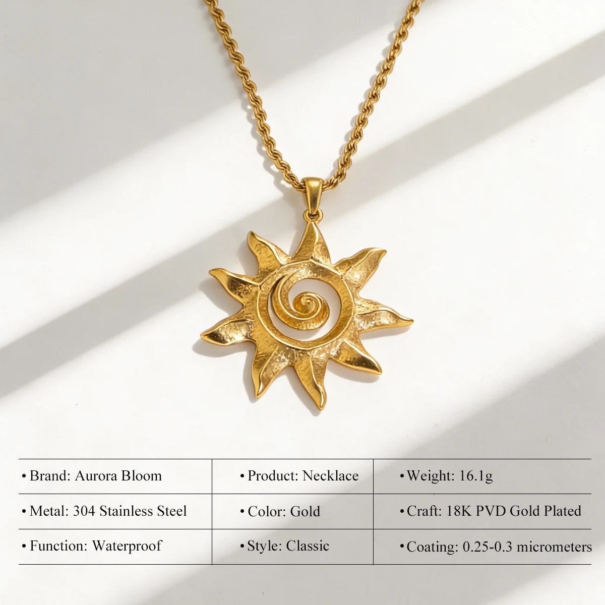 AURORA Fashion Large Sun Pendant Natural Necklaces For Women Neutral Style Stainless Steel Necklace For Women's Daily Jewelry