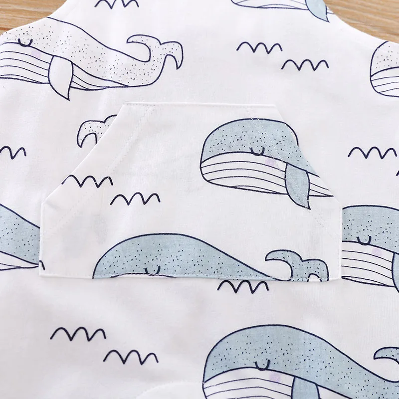 Newborn Clothing Cute Cartoon Whale Cotton Comfortable SummerBoys And Girls 0-18 Short Sleeved T-Shirt+Strap Pants Two Piece Set