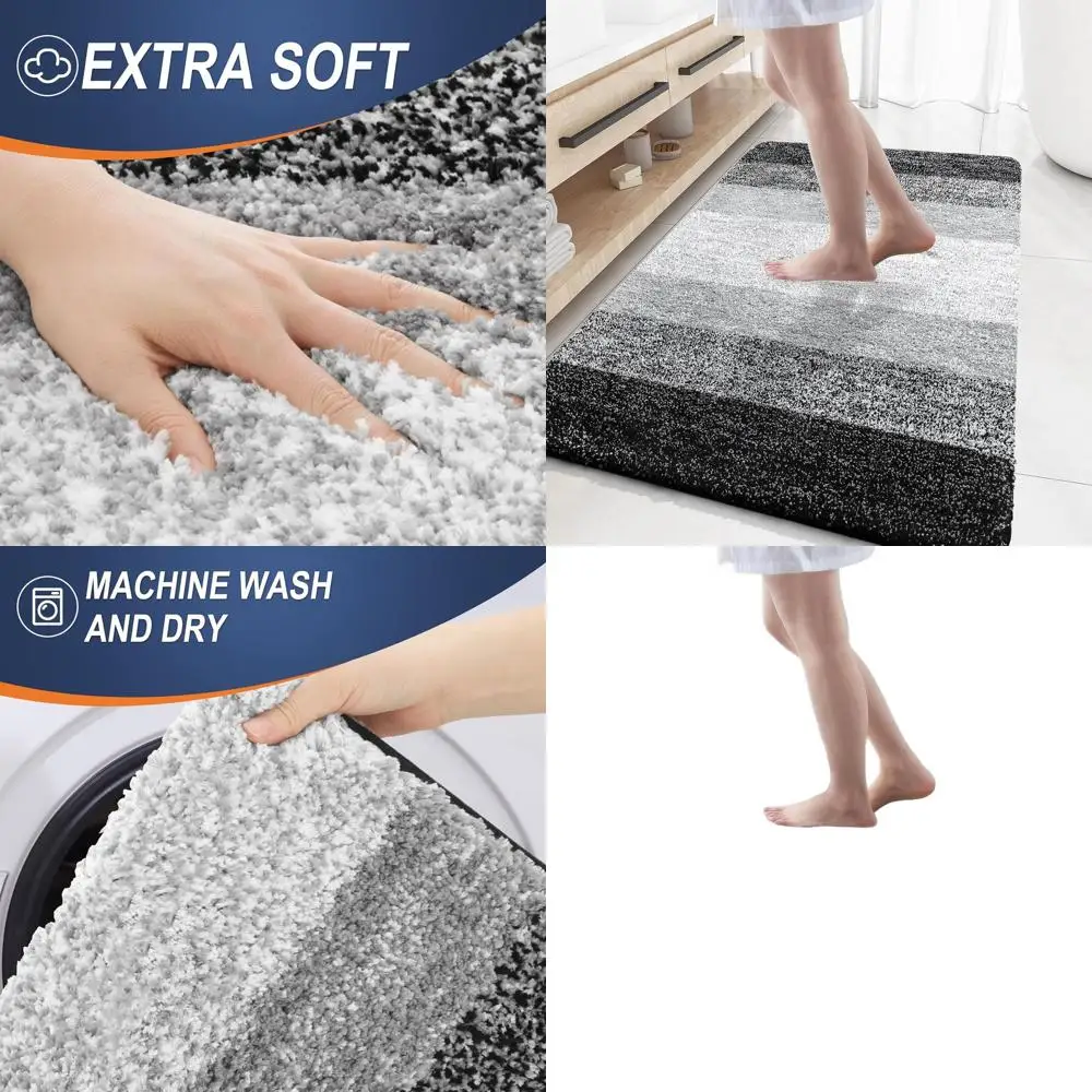 

59x35cm Ultra Soft Microfiber Bath Mat with Rubber Base, Fast Drying, Washable, Ideal for Bathroom, Shower, and Tub, Black