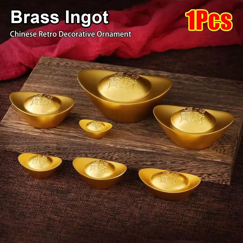 1Pcs Durable Chinese Style Brass Ingot Solid Retro Feng Shui Ornament Gold Yuanbao Housewarming Gift