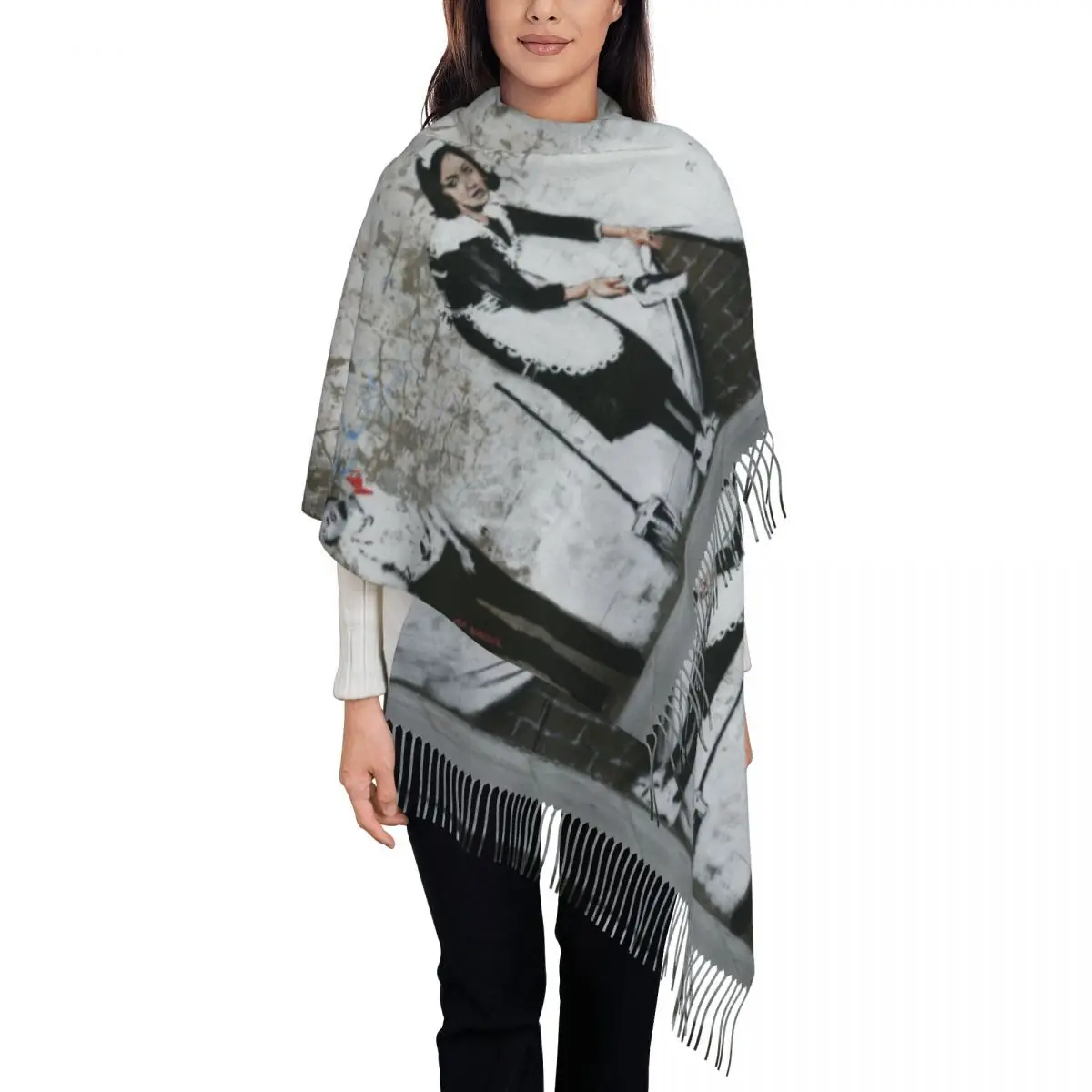 Custom Female Long Sweep It Under The Carpet Scarves Women Winter Fall Soft Warm Tassel Shawl Wrap Banksy Street Pop Art Scarf