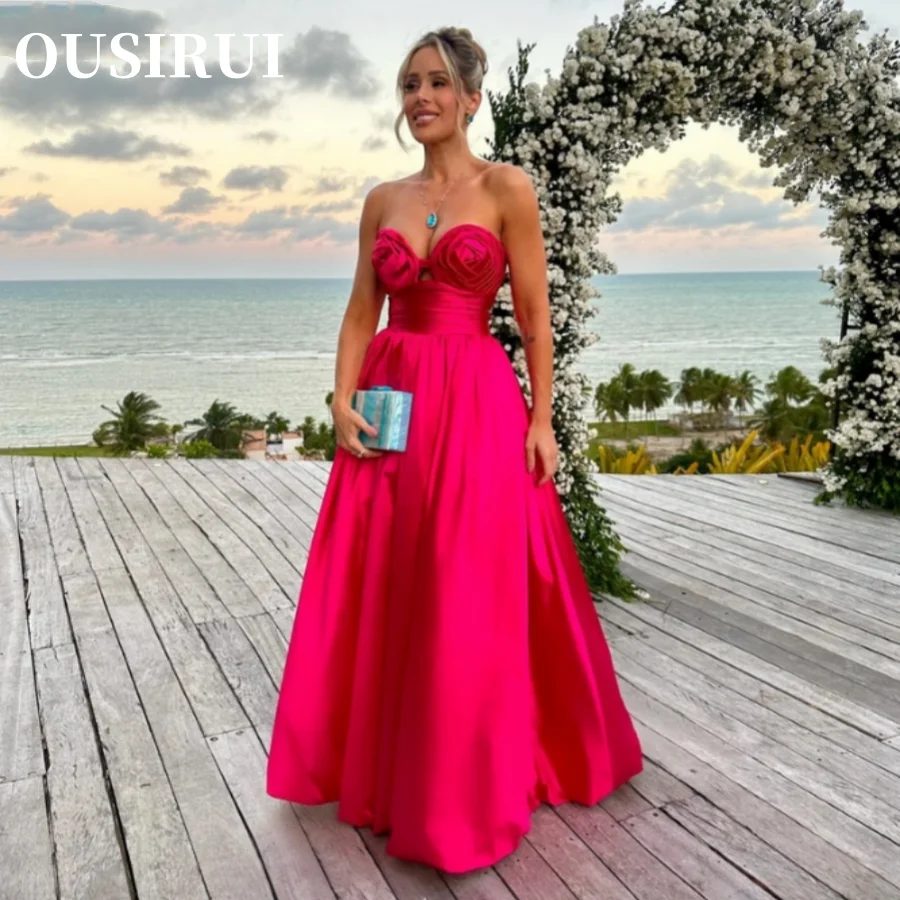 OUSIRUI Sweetheart Floor Length Women Formal Wedding Party Dress Evening Gowns 2024 Simple A Line Satin Prom Dresses Pleated