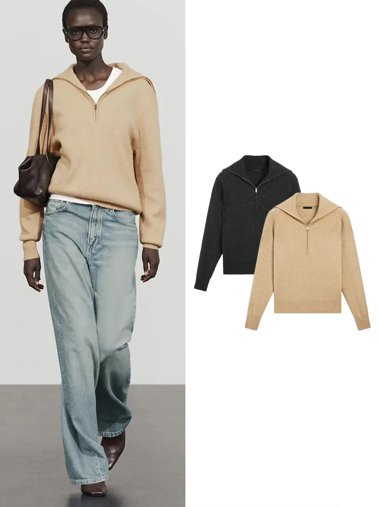 Autumn New Style Women's British Style Knitted Sweater Half Zipper Large Collar Long Sleeve Ribbed  Decorations 5711596