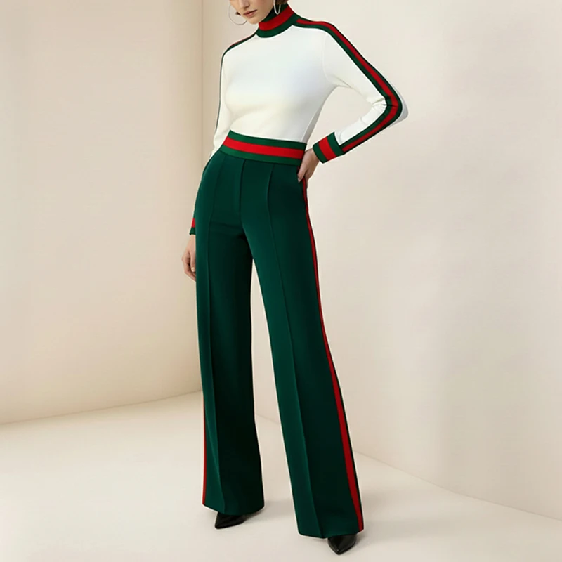 Modigirl femmes Vintage élégant fête 2 pièces pantalon ensemble 2026 contraste couleur haut rayé pantalon à jambes larges élégant dames ensembles