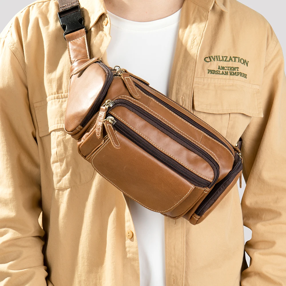 WESTAL genuine leather Travel Waist Pack Fanny Pack men Leather Belt Waist bags phone pack small chest messenger for man 8355