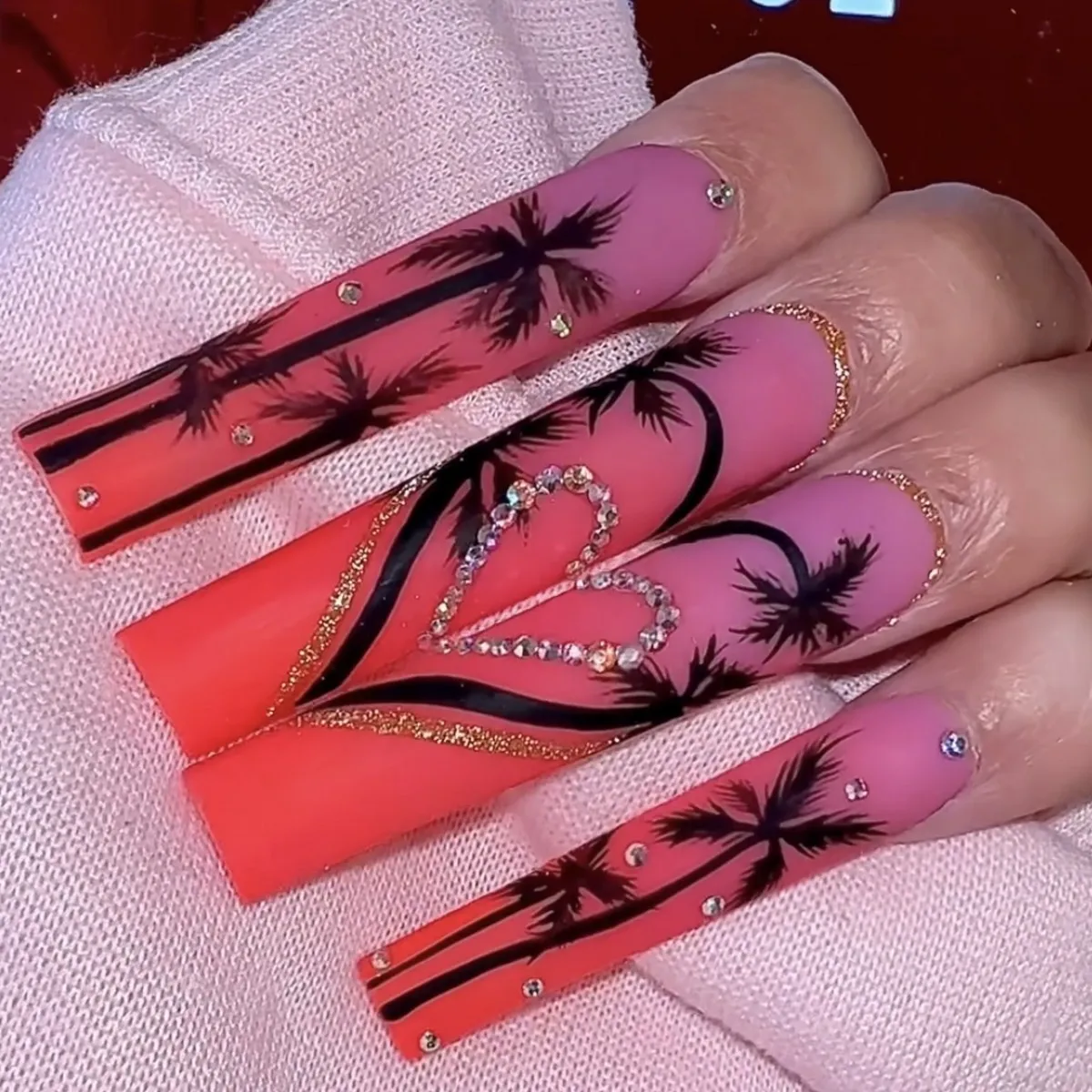 

Summer Coconut Ballet Armor fake nails tips long french coffin red designs DIY manicure accessories press on false acrylic nail