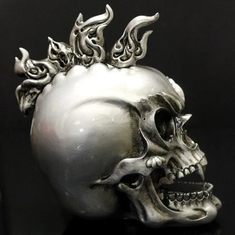 Resin Gothic Figurines Skull Statue Vintage Punk Skeleton Head Statue Halloween Desk Ornament Party Table Figurines Home Decor
