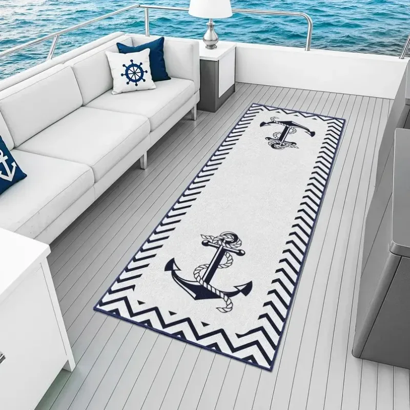 Nautical Anchor Compass Carpet Mat Rug Non-Slip Marine Theme Home Decoration for Yacht Deck Living Room Rug for Bedroom