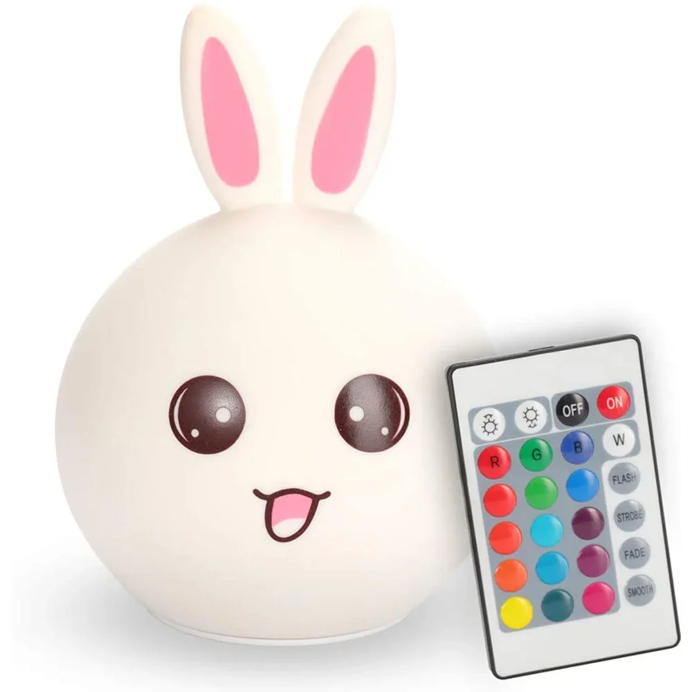 Cute Silicon Rabbit LED Night Lamp Baby Kid Bedside Light Touch Sensor 7 Color Rechargeable Nightlight For Bedroom Children Gift
