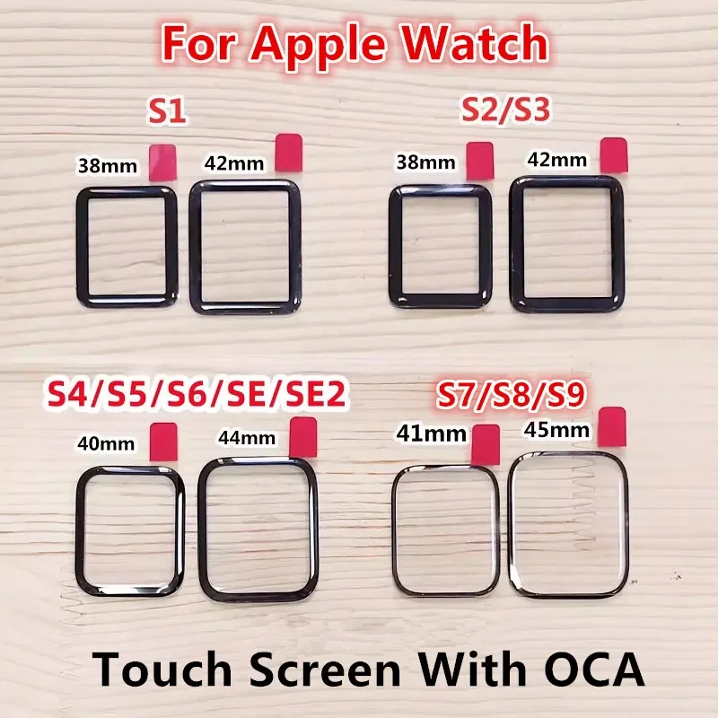 Outer Screen For Apple Watch Series 9 8 7 6 5 4 3 2 1 S9 S8 S7 SE 2 Front Touch Panel LCD Display Glass Lens Repair Parts + OCA