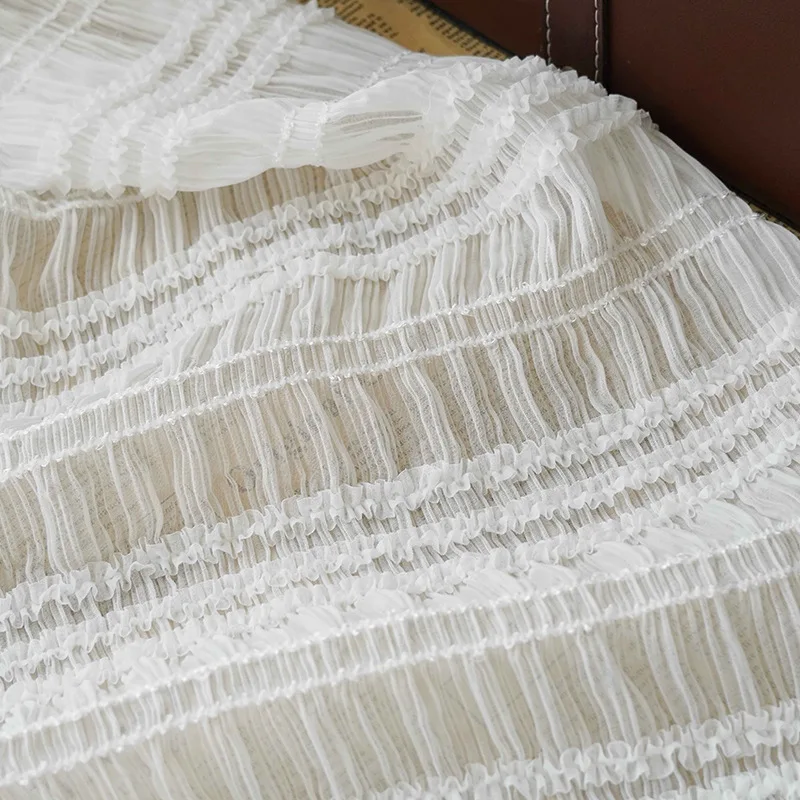 Tessuto chiffon elasticizzato pieghettato a righe in 6 colori, pizzo chiffon ricamato con paillettes increspate per abito da ragazza, matrimonio, abito estivo