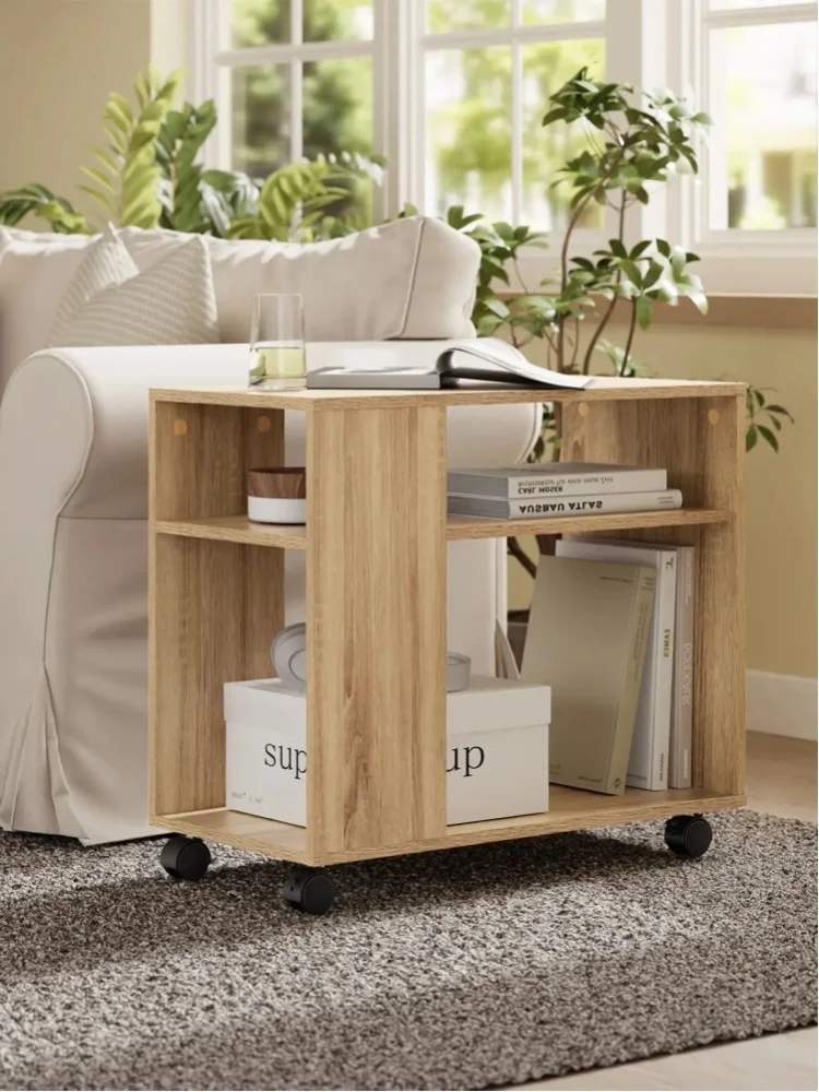 SoBuy FBT34-N Beistelltisch mit Rollen, 2-stufiger Rollender Beistelltisch mit Ablagefächern für Wohnzimmer Büro 70x35x60CM