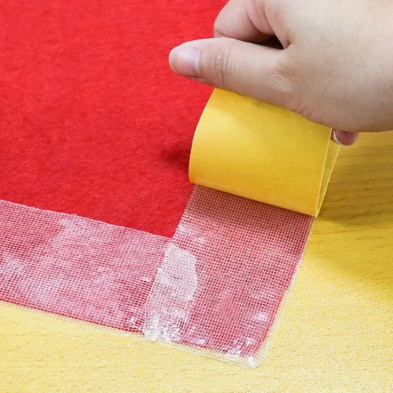 Double Sided Traceless Tapes High Viscosity Cloth Base Grid Waterproof Carpet Adhesive Fiber Gummed Tape Strong Sticky Strips