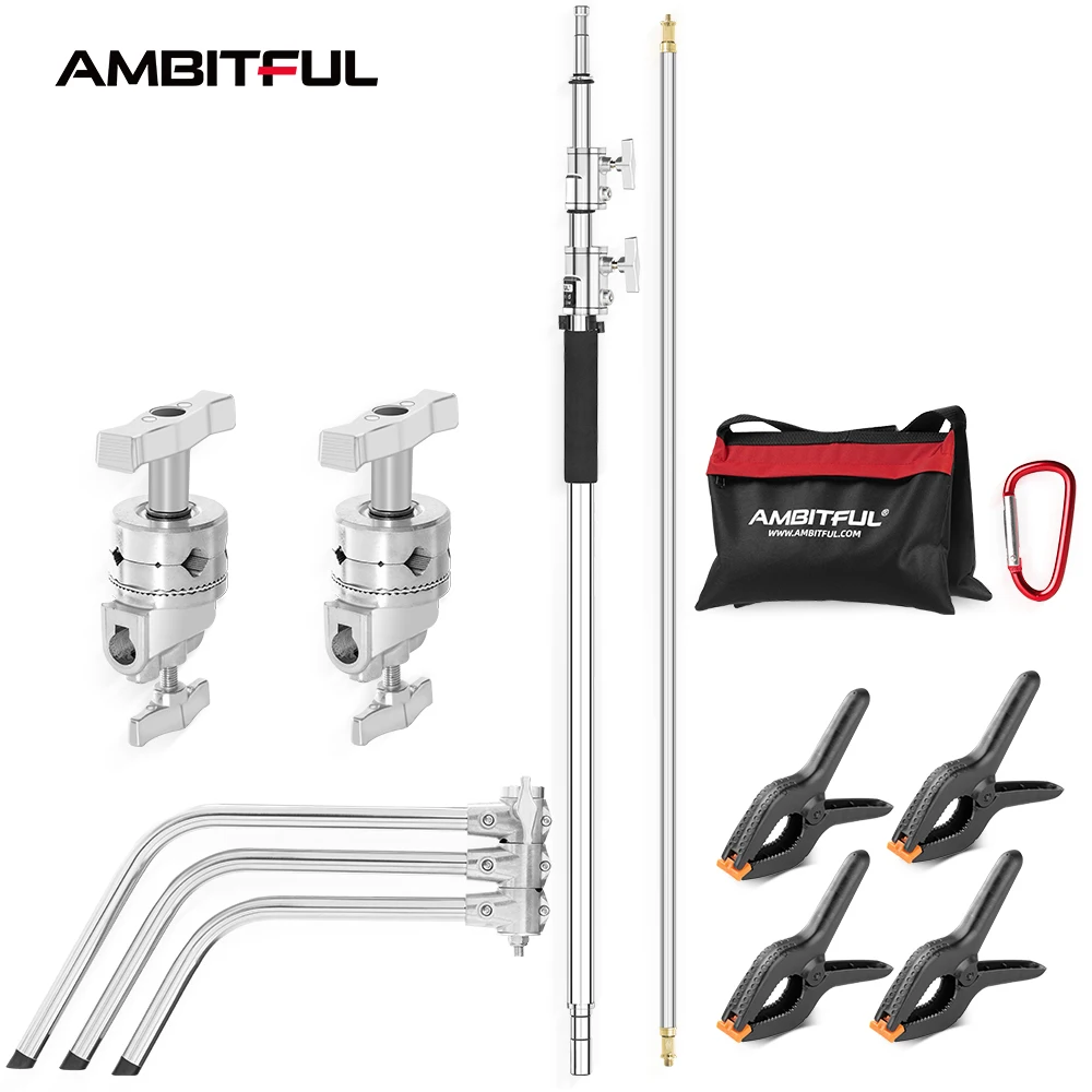 

AMBITFUL 150 - 320cm Stainless Steel Photography C Stand Light Stand Heavy Duty Professional Studio Magic Leg With Sandbags