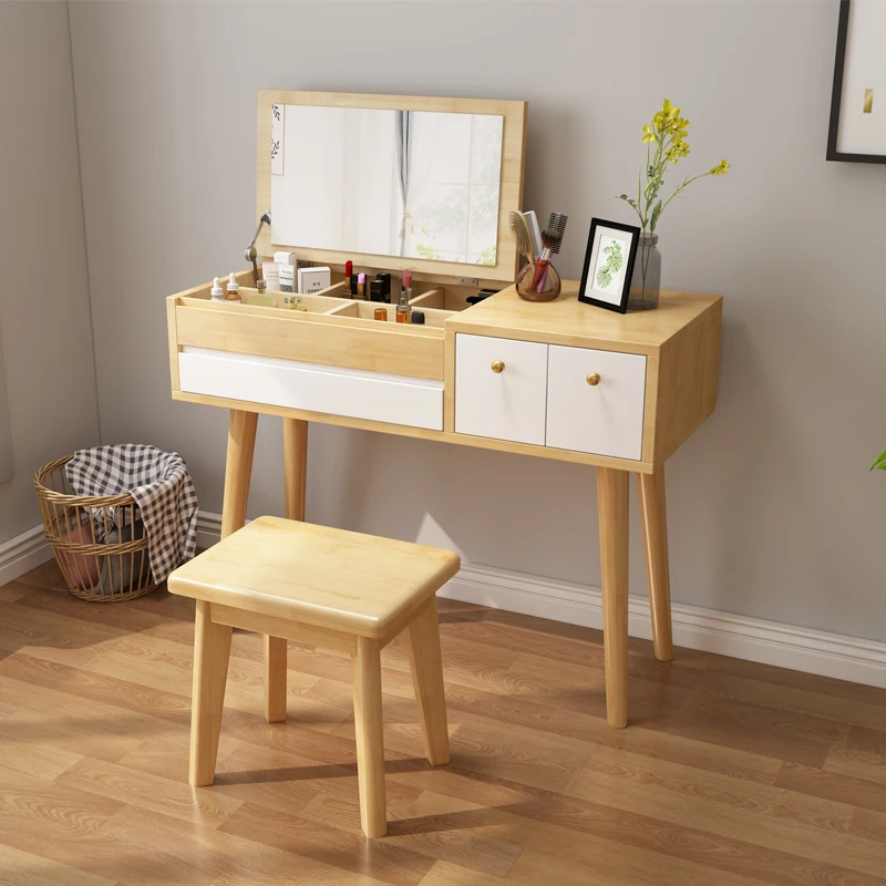 Modern Design Cheap Dressing Table with Storage Wooden Makeup Vanity for Girls Simple Vintage Dresser with Mirror for Bedroom