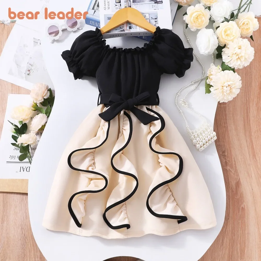 

Летняя детская одежда с короткими рукавами Bear Leader, детское платье в европейском и американском стиле с цветными блоками, милые платья для девочек