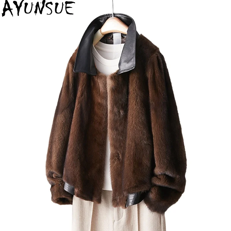AYUSNUE Natural Mink Coat Women Luxury Clothes Fashion Winter Jacket Woman Warm Real Fur Coats Slim Abrigos Mujer Purple Label