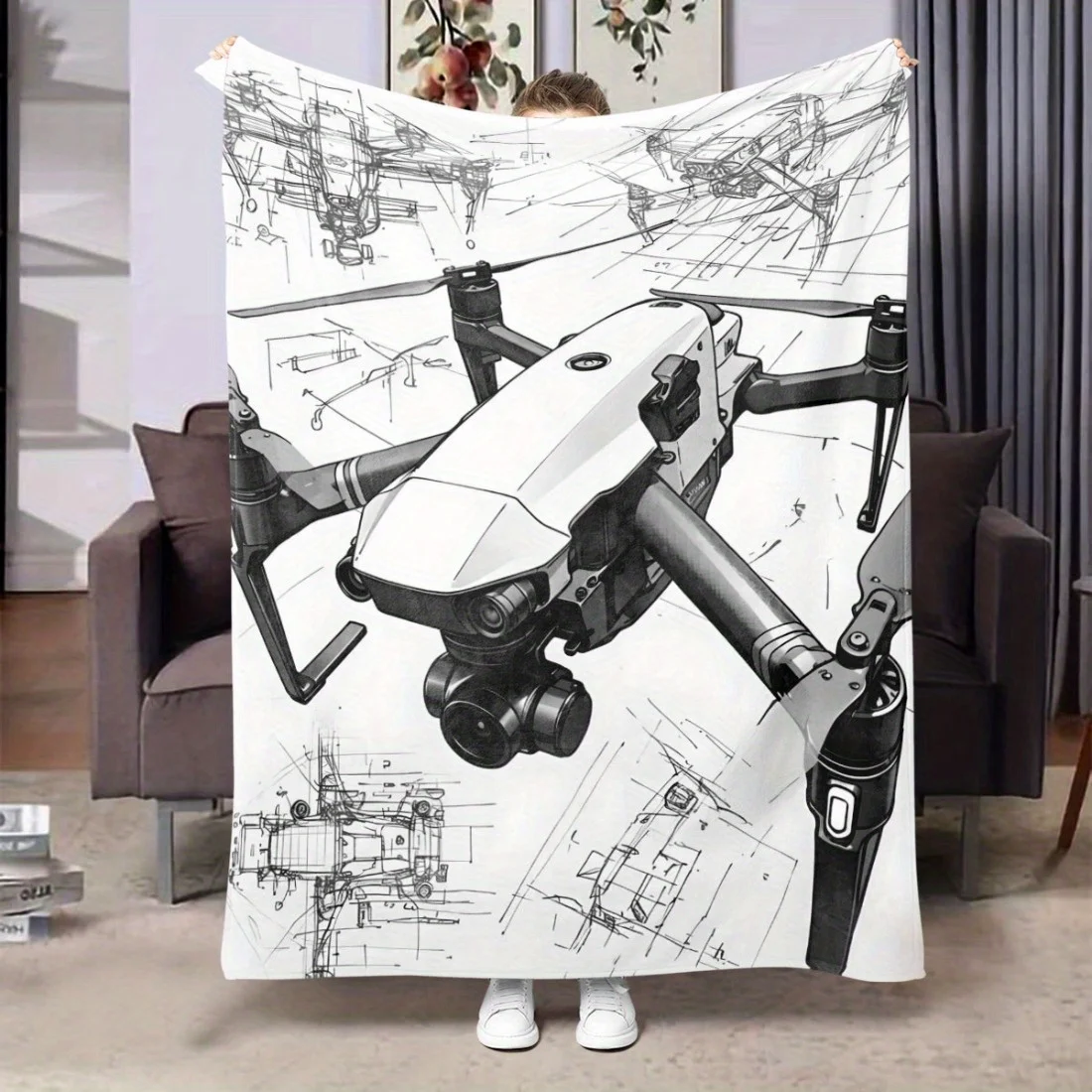 Drone Model Print Flannel Blanket Throw Shawl Comfortable Soft Plush Blanket Valentine's Day Gift for Girls and Women Birthday P