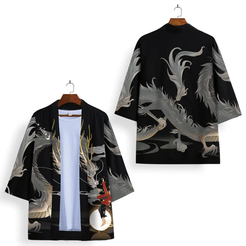 

Chinese Style Print Dragon Kimono Cardigan Traditional Japanese Harajuku Samurai Clothing Loose Unisex Shirt Coat Streetwear 4XL