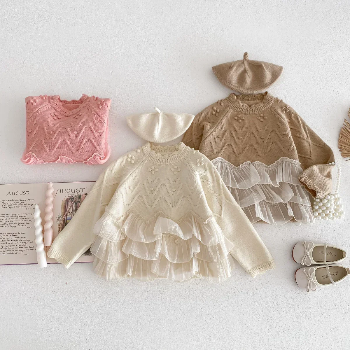 2023 Frühling Kinder Baby Mädchen Mode Top Pullover - Kinder Patchwork Geraffte Gestrickte Oberbekleidung, Kleinkind Prinzessin 2-7Y