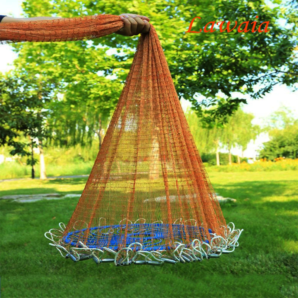 Lawaia Cast Network with Steel Pendant Nylon Braided Line Hand Throw Fishing Net with Big Plastic Blue Ring Network Fishing Nets