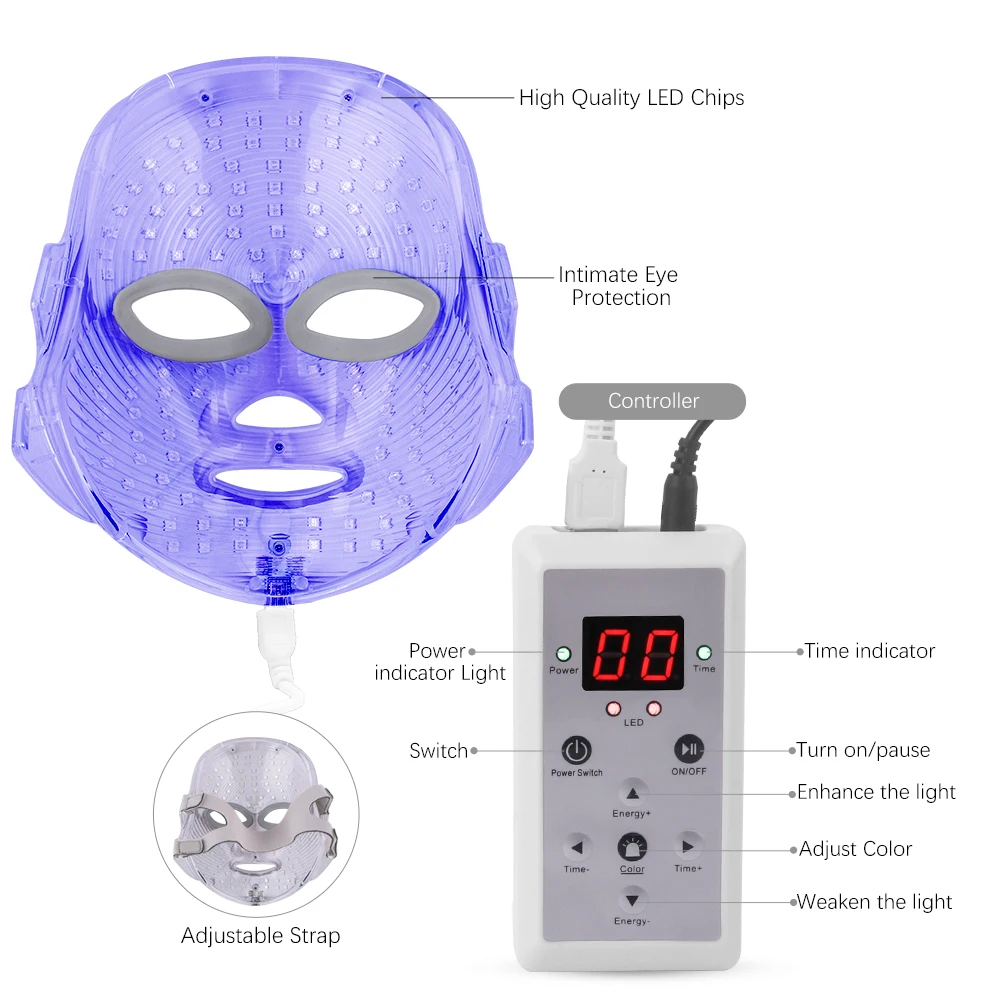 95 Kralen LED Therapie Gezichtsmasker 7 Kleuren Photon Facial Machine Voor Rimpel Acne Verwijdering Huidverjonging Spot Cleaner Apparaat