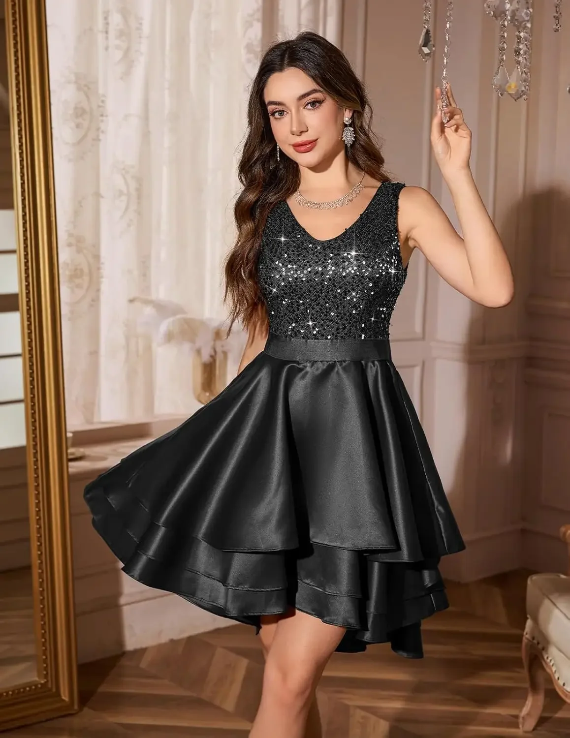 Vestidos de baile brilhantes femininos feitos sob medida para adolescentes curto lantejoulas alto baixo formal vestido de baile coquetel festa de casamento convidado min