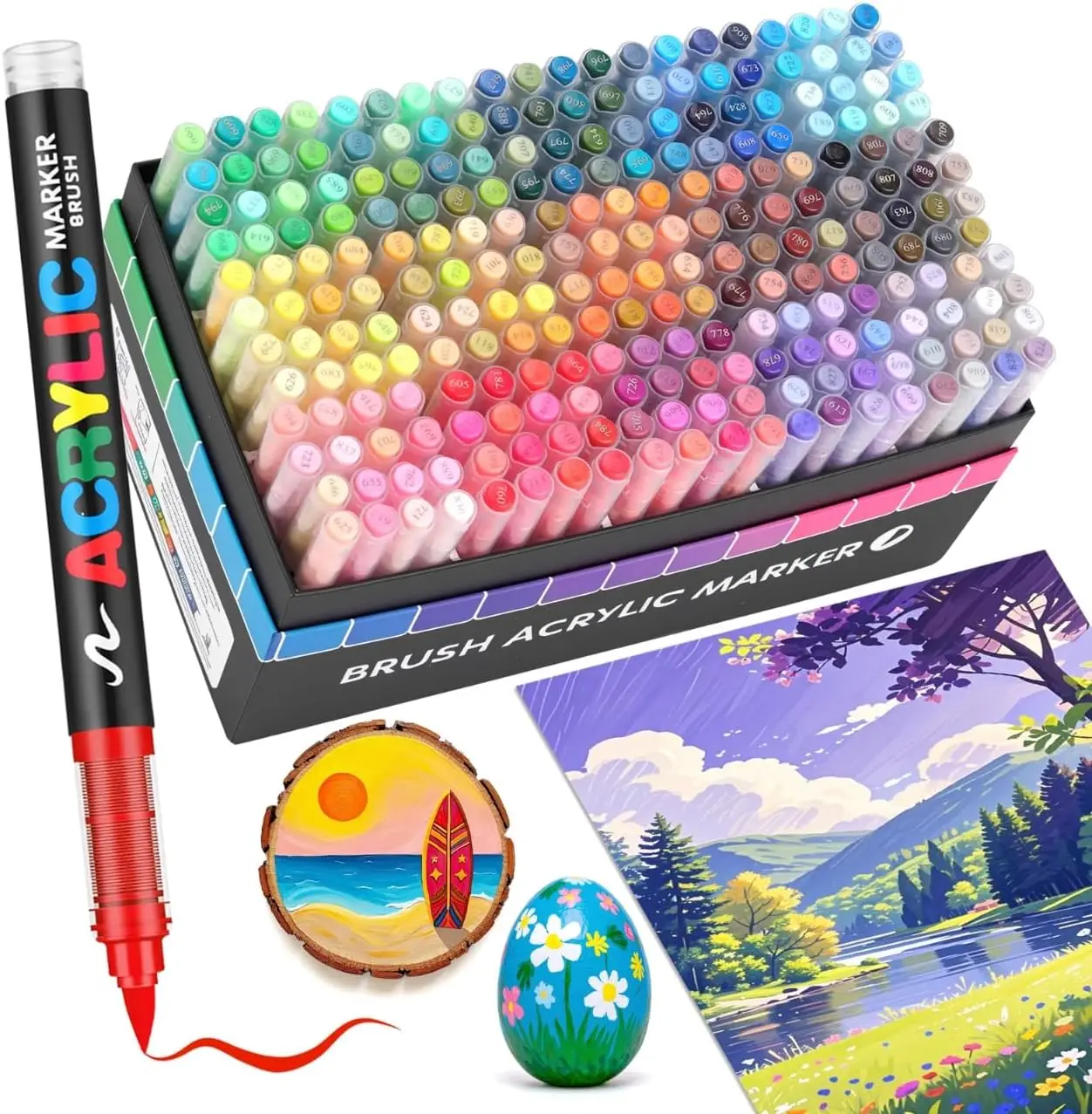 

Acrylic Paint Markers, Brush Tip Quick-Drying Waterproof for Rock Painting Canvas Glass Metal Art Crafts