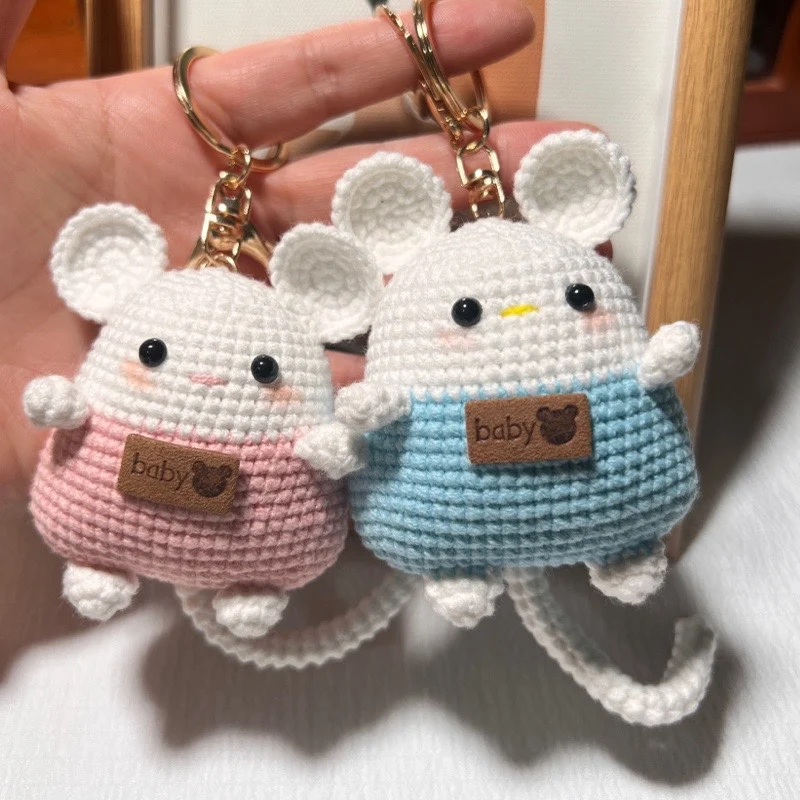 Bonito Couple Mouse Crochet Keychain, Pingente do anel chave do carro, Pingente De Saco De Escola De Pelúcia, Mochila Kawaii Chaveiros, Presente