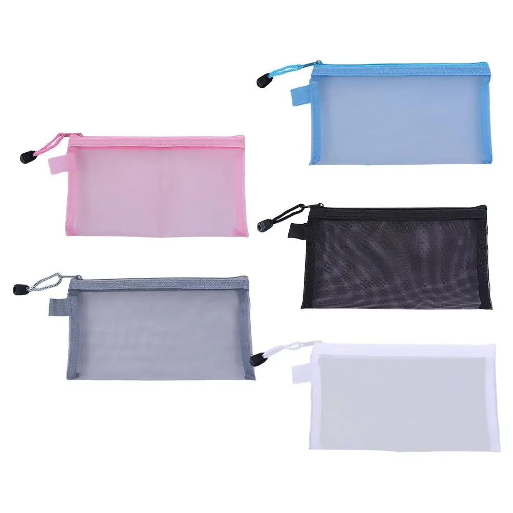 Stationery Pencil Case Storage Bags Coin Purse Handbags Transparent Zipper Pouch File Folders Document Bag Mesh Zipper Case