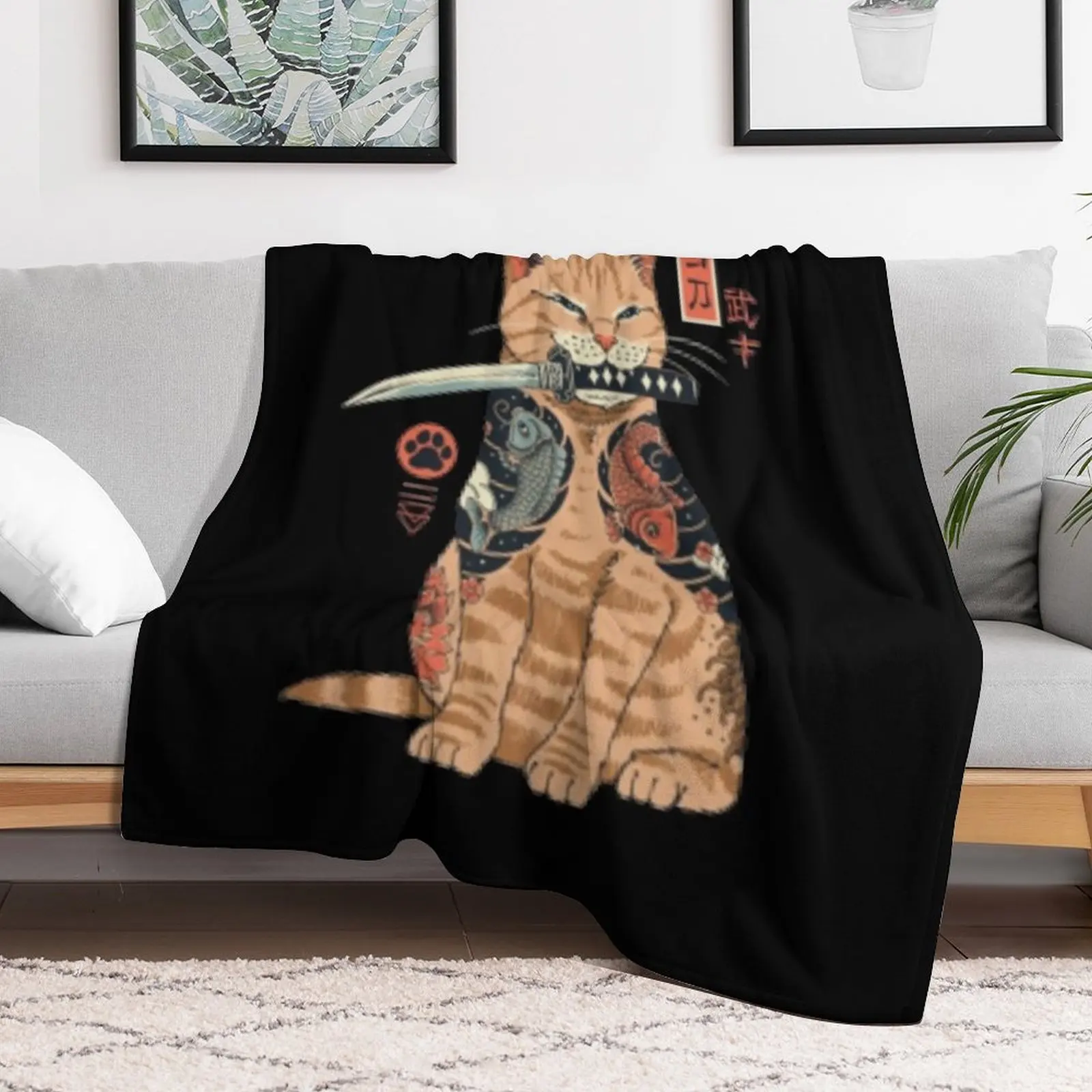 Katana Cat Throw Blanket Stuffeds Blankets For Bed Plush Decorative Throw Blankets