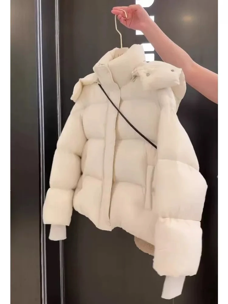 Frauen Braune Jacke Parkas Warm Verdicken Langarm Gepolsterte Mantel Mode Rollkragen Mantel Streetwear 2000er Jahre Kleidung Winter