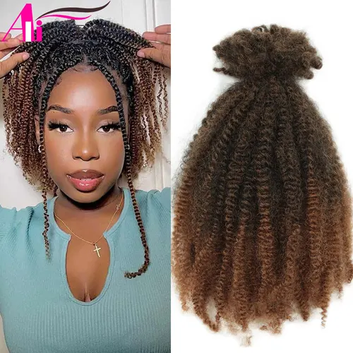 Imagen 1 del producto Alibaby 12 pulgadas sintético Afro rizado Twist Marley Crochet pelo pre-separado primavera Afro Twist pelo para trenzas mariposa Locs