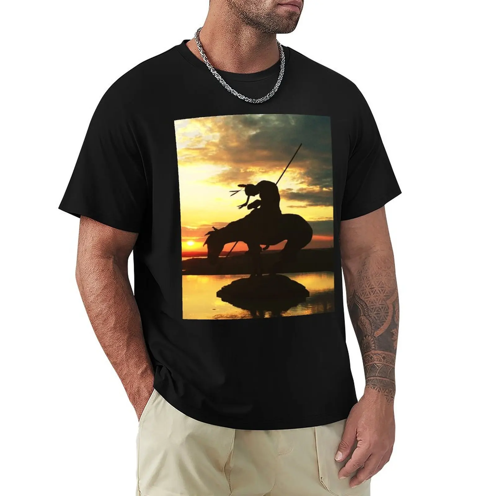 Sunset Upon a Native Warrior T-Shirt Breathable Sportswear T-Shirt for Men