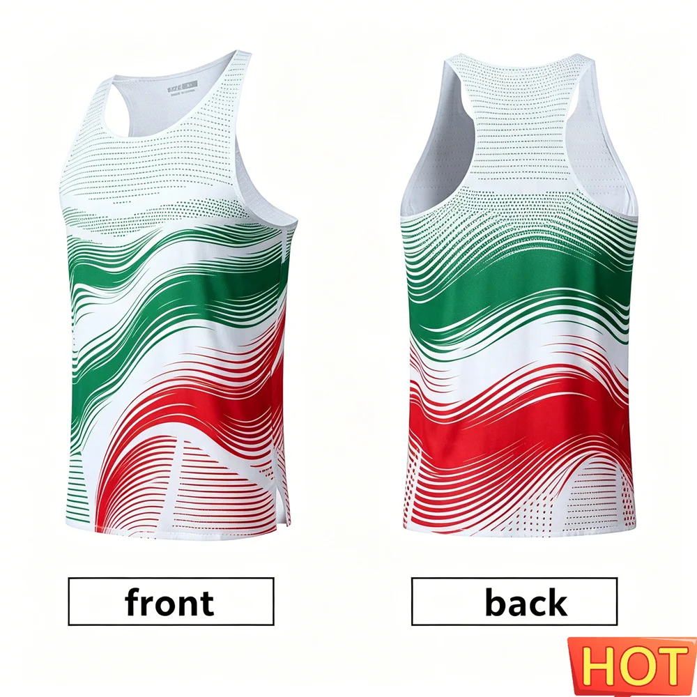Marathon quick-dry tank top men Green striped Men's running vest Mesh breathable men's sleeveless T-shirt men's t-shirt tank top
