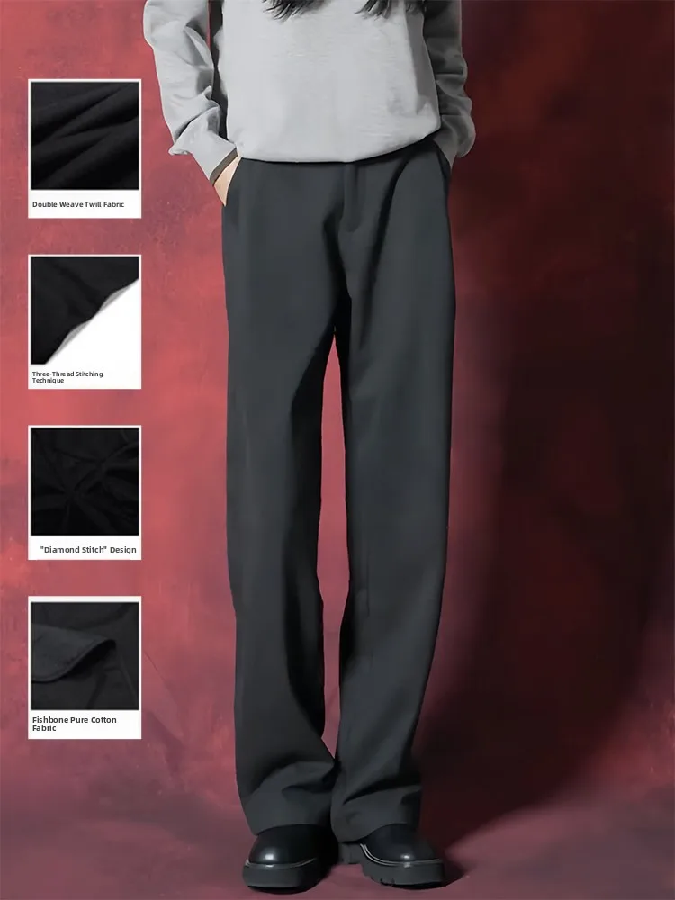 

Bla Neapolitan Wool Men's Autumn Winter Straight Leg Casual Suit Pants Drapey Tee Needle Slimming Trousers for Men