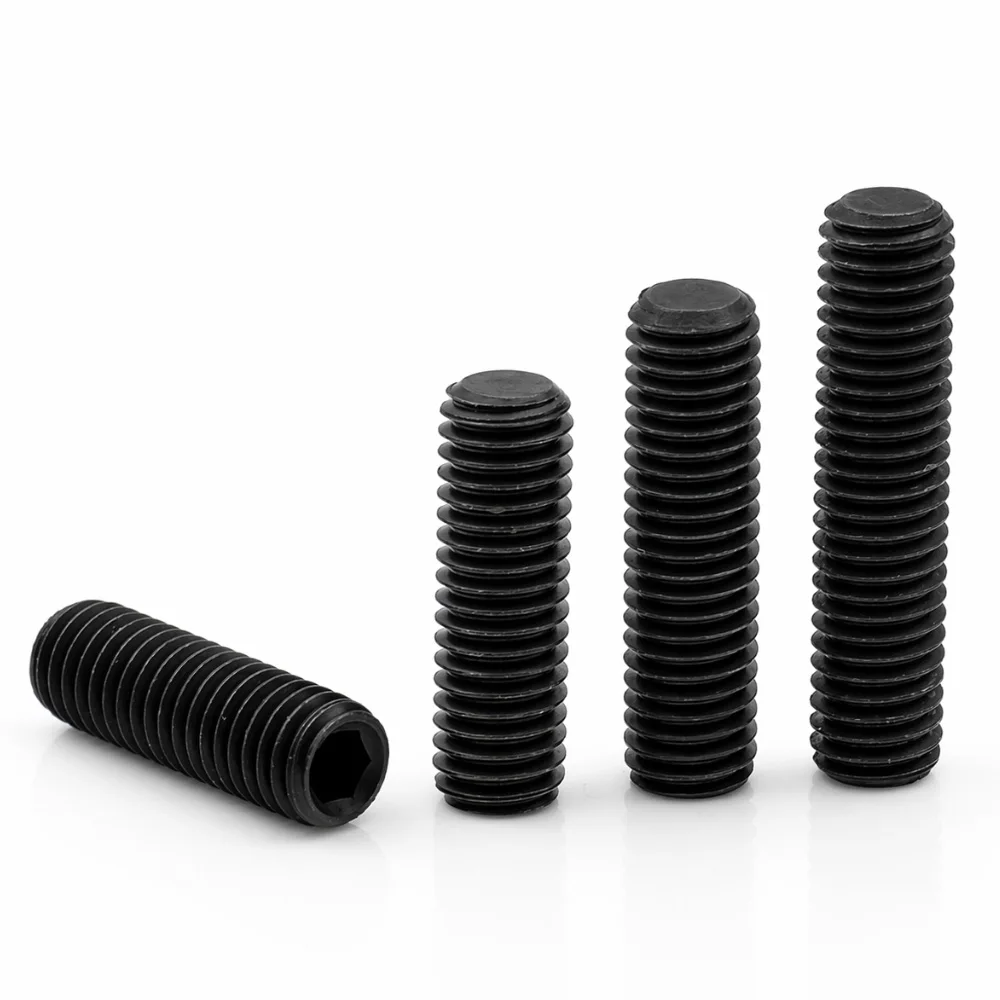 2-20pcs M1.6 M2 M2.5 M3 M4 M5 M6 M8 M10 M12 M14 M16 Black 12.9 Grade Steel Hex Socket Flat Point Set Screw Headless Grub Screws