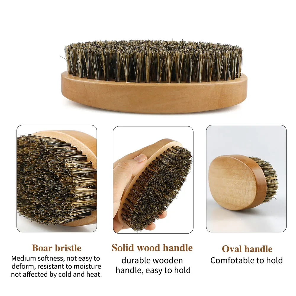 Boar Bristle Wood Beard Brush Hairdresser Shaving Tools Men Mustache Comb With Gift Bag Barber Beard Grooming Set Hair Comb Kit