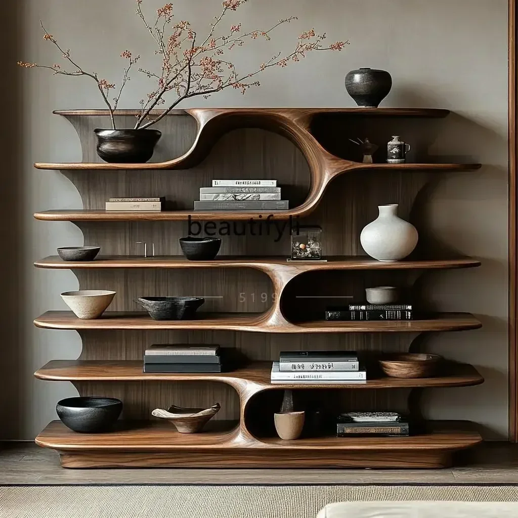 

LXНовый стиль, рамка для богу из цельного дерева, антикварная полка для хранения чайного сервиза из цельного дерева Duobao Pavilion, креативная стойка для украшений loSSS