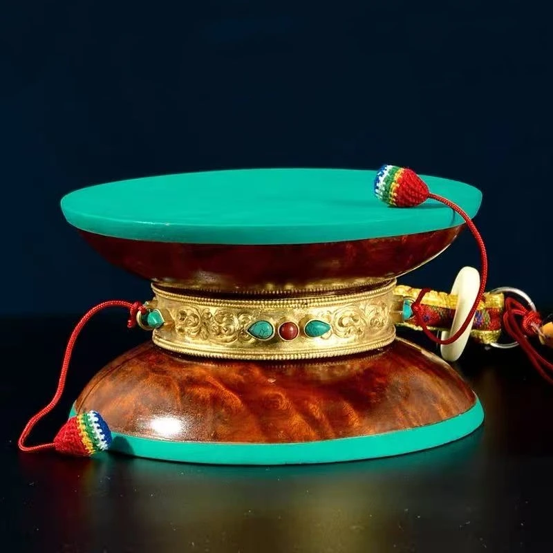 Handcrafted Nepalese Hand Drum Wooden  with Sheepskin Tibetan-Style Square Drum and Round Drum Desktop Decorative Pieces