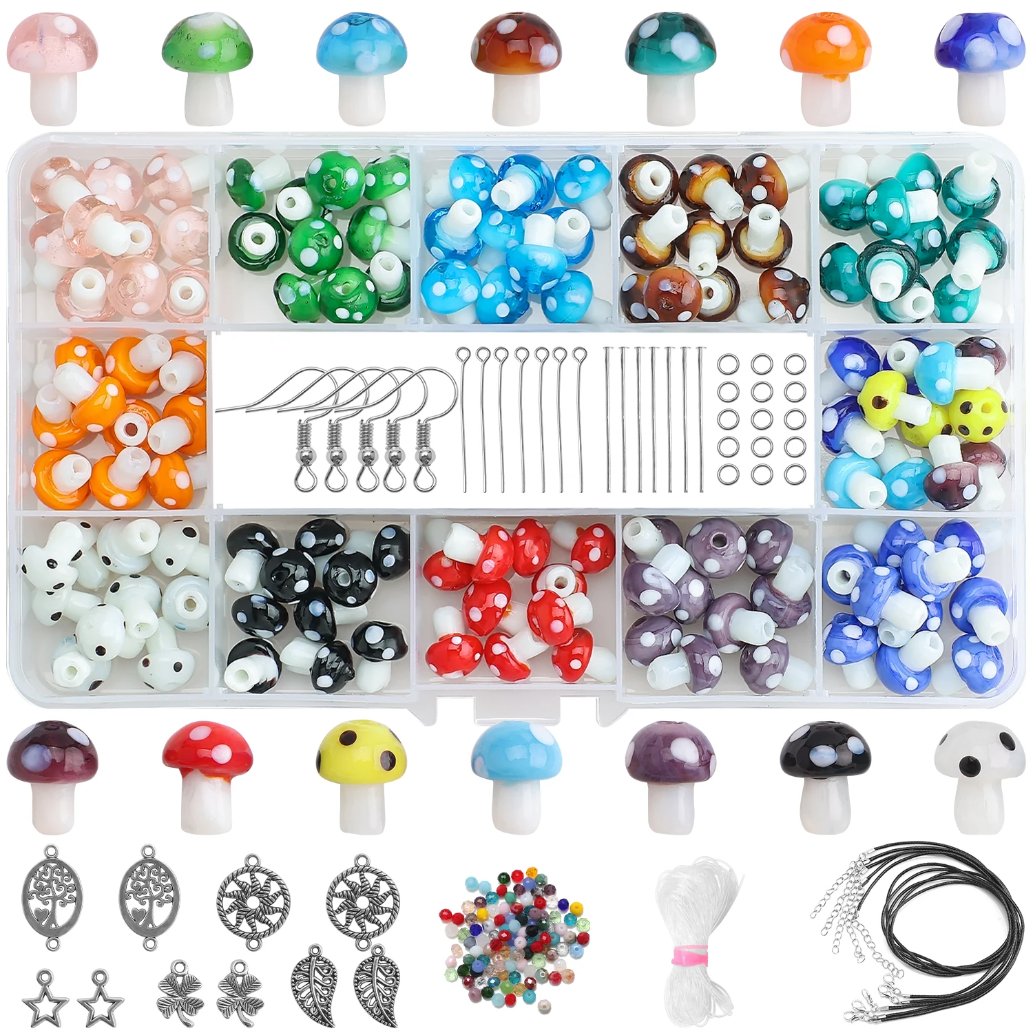 

Lampwork Mushroom Glass Beads for Jewelry Making Bracelet Necklace Earring DIY Craft Kit with Metal Pendant Jewelry Accessories