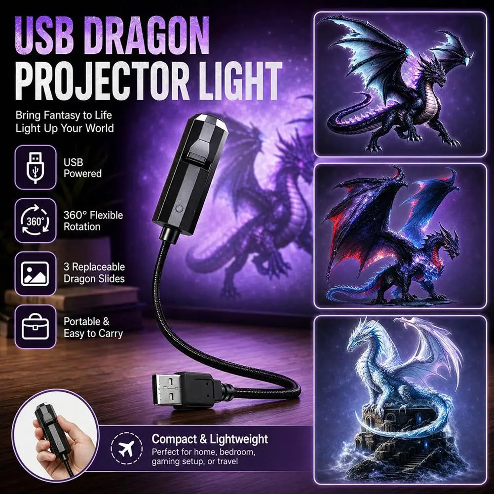 LED USB Projector Light Projection Patterns- Adjustable Whale Dragon Music Dark FantasyJellyfish Starfish Night Light Gift