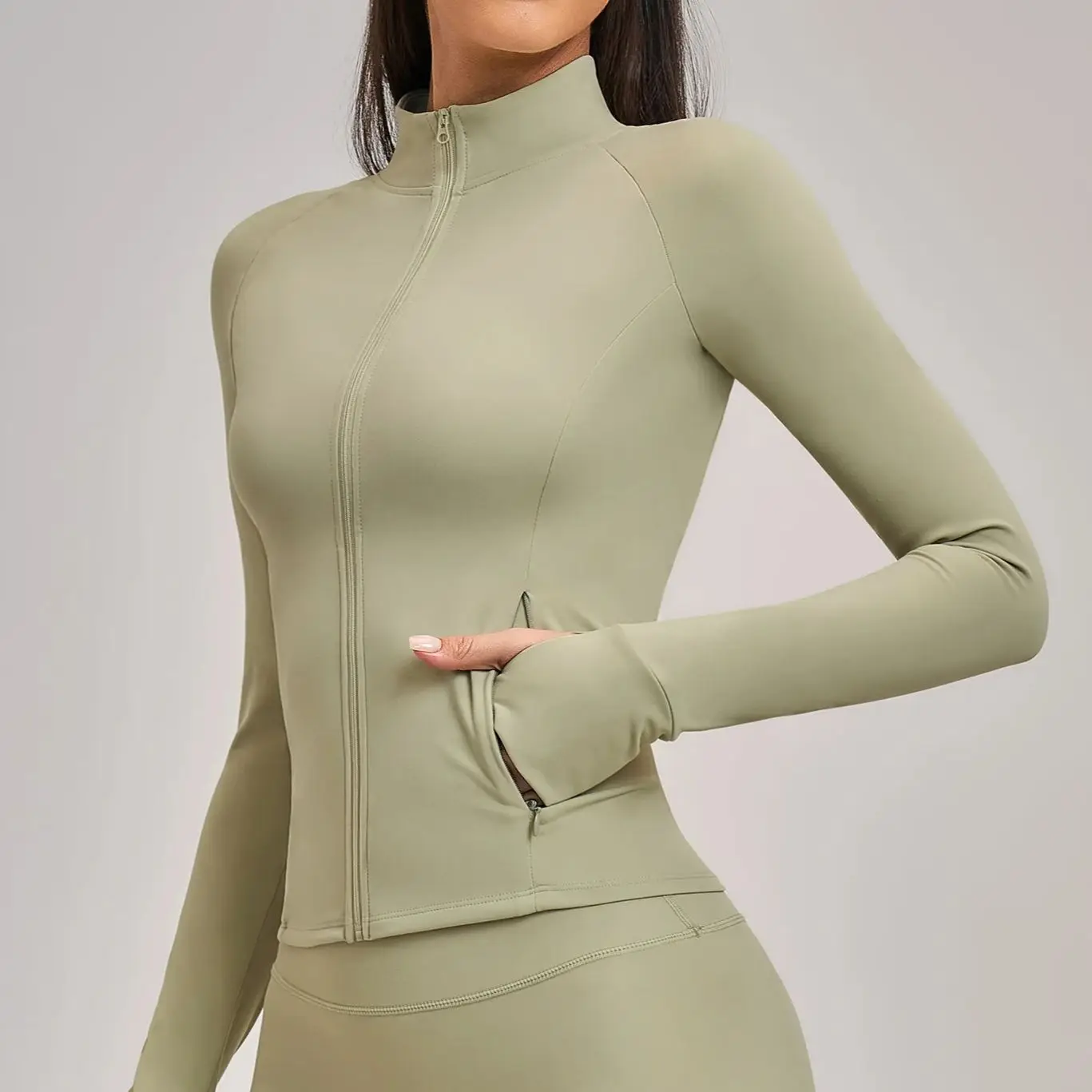 

Женская спортивная куртка Ningyu с карманами на молнии, однотонная, с длинным рукавом, для йоги и фитнеса, быстросохнущая