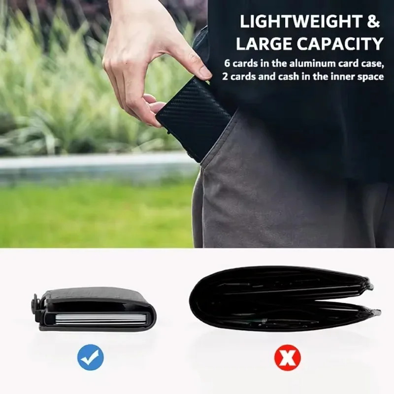 Personalisierter RFID-blockierender Kreditkartenhalter für Männer und Frauen, Mini Slim Pop-Up Geldbörse aus Kohlefaser, ID-Bank-Portemonnaie, Vatertags-Geschenke – Detail 9