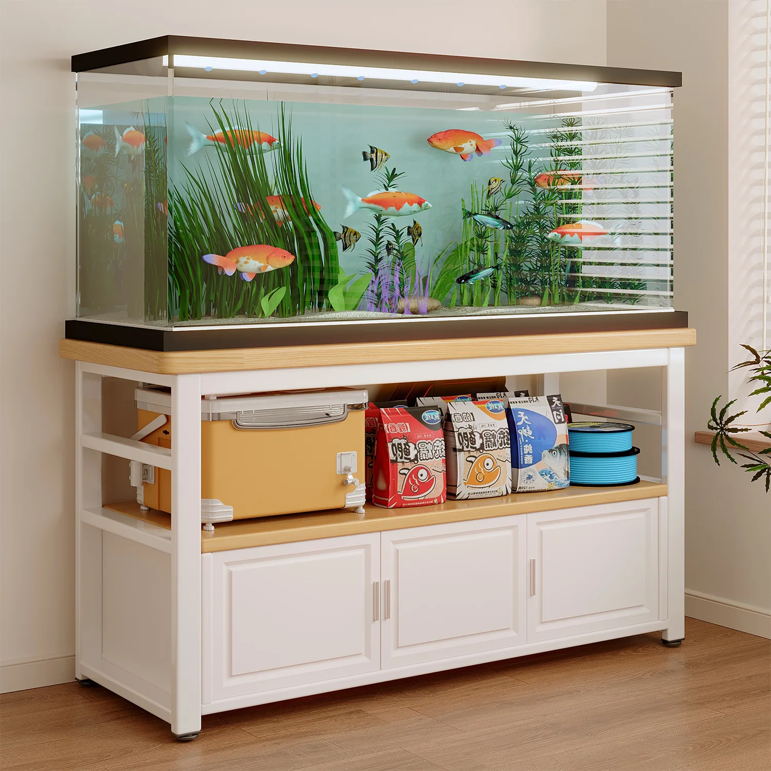 Fish tank rack Floor-to-ceiling low cabinet storage  integrated against the wall Living room long table Turtle Hill base
