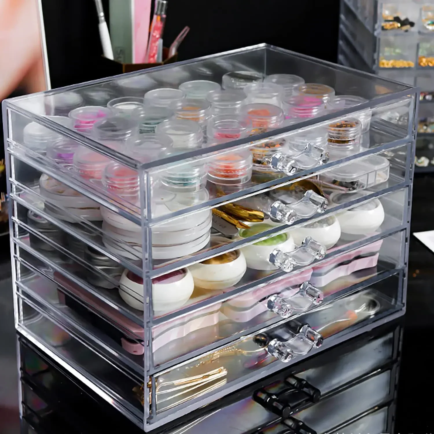 4 Tier Nail Art Decoration Storage Box Transparent Acrylic Nail Art Jewelry Accessories Storage Box Rack Shelf Display